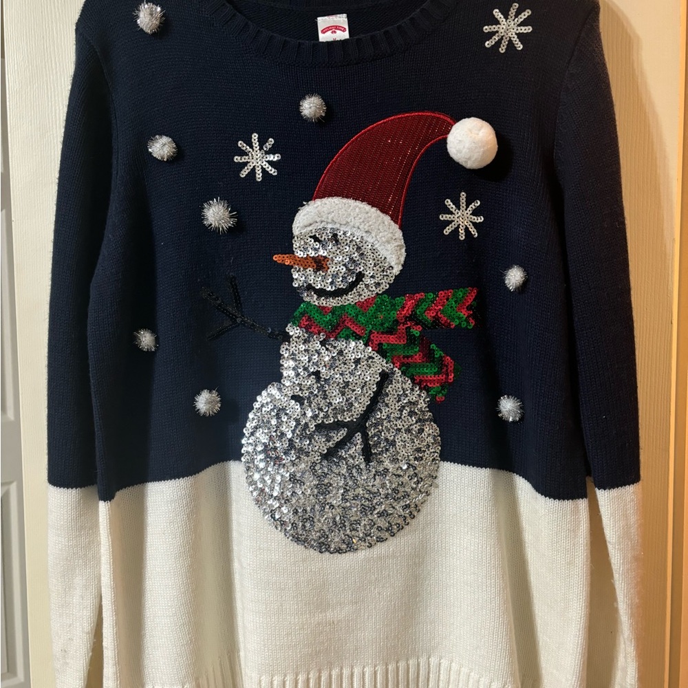 Holiday Time Snowman Sweater - Navy and Cream